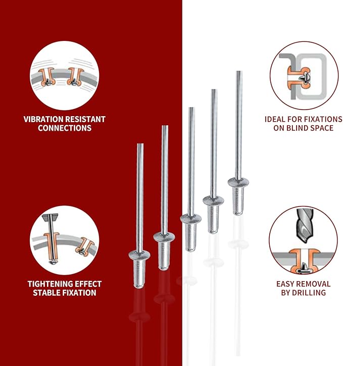160pcs Silver 5/32" x 5/16" Aluminum Blind Rivets, 4 x 8mm Pop Rivets,Aluminum Grip and Steel Mandrel