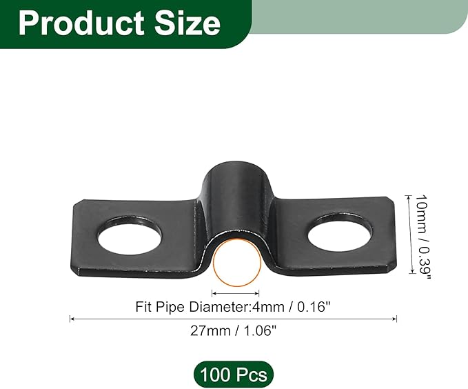 uxcell 100Pcs U-Shaped Pipe Clamp, 3/16 Inch(4mm) 2 Hole U-Tube Strap Clamp Heavy Duty Connector Bracket for Conduit Cables Wire Cord, Black