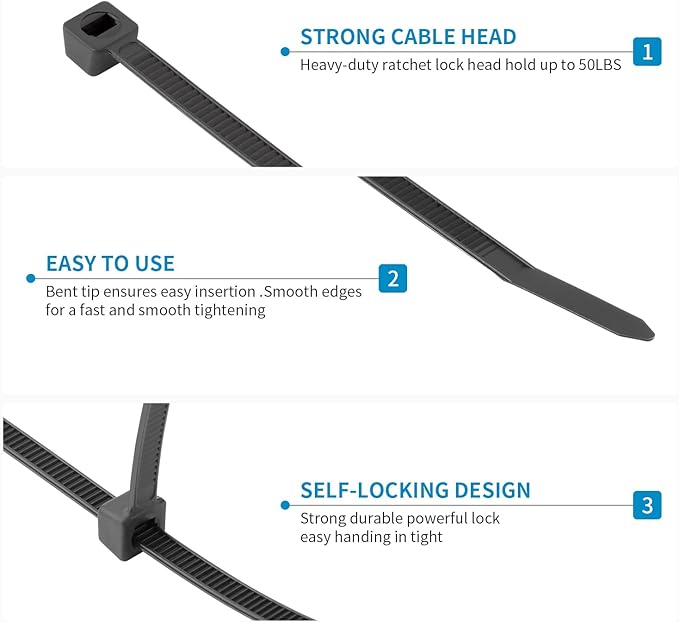 XINGO 18 Inch Black Large Zip Ties Heavy Duty 300 PACK, 330 LBS Ultra Exclusive Strong Plastic Wire Ties, Large Cable Ties Extra Long Tie Wraps For Indoor and Outdoor Use