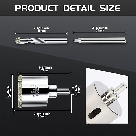 1-3/4inch | 45mm Diamond Hole Saw with Center Drill bit and Diamond-Coated Center Drill bit for Ceramic Glass Marble Fiberglass Granite and Porcelain Tiles by CENYB