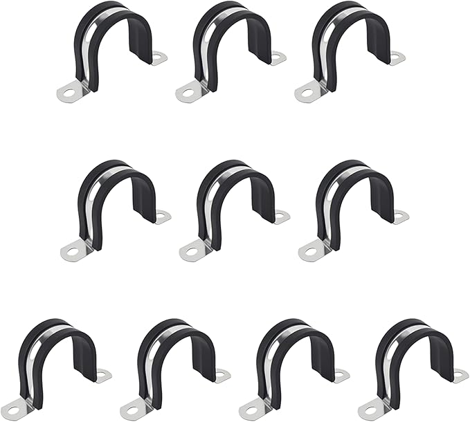 3-1/2 Inch 10 PCS 2 Holes Rubber Cushioned U Bracket Clamp, Reinforced Rigid Pipe Strap, Stainless Steel Conduit Straps Cable Clamp (89 mm) by Tavonuxt