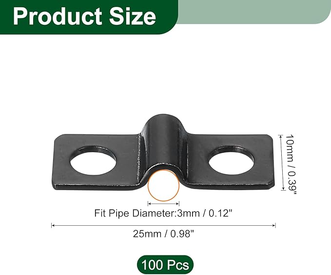 uxcell 100Pcs U-Shaped Pipe Clamp, 1/8 Inch(3mm) 2 Hole U-Tube Strap Clamp Heavy Duty Connector Bracket for Conduit Cables Wire Cord, Black