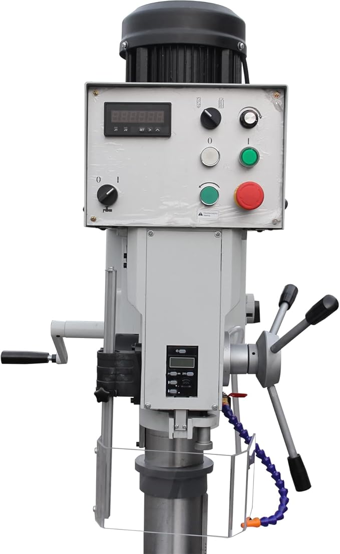 KAKA INDUSTRIAL Geared Head Drill Press,2.2kW 220V 1-Phase, Powerfeed and Auto Downfeed, 1.25 inch Steel Drilling, MT3 Taper, Digital RPM/DRO, Cast Iron Benchtop DP-32