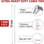 Zip Ties, RAZCC 1200pcs Cable Zip Ties 12 Inch, Heavy Duty White Plastic Wire Ties with 70lb Tensile Strength, Self-Locking Nylon Cable Ties, Wire Management for Indoor and Outdoor