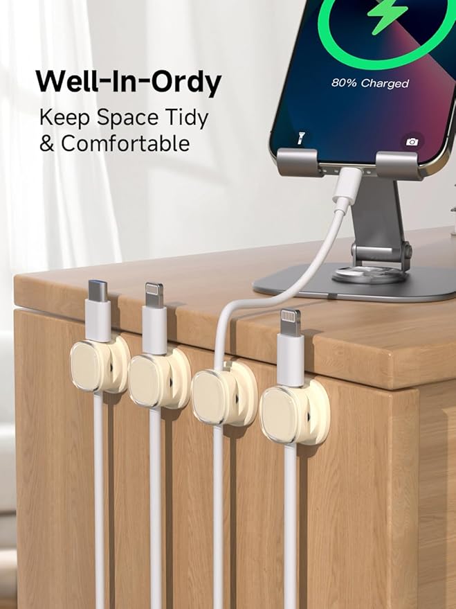 Magnetic Cable Clips, Adjustable Cord Holder Management, Adhesive Wire Keeper Organizer for Home Office Desk Phone PC Car Wall Desktop Nightstand Appliance (9-PCS Apricot)