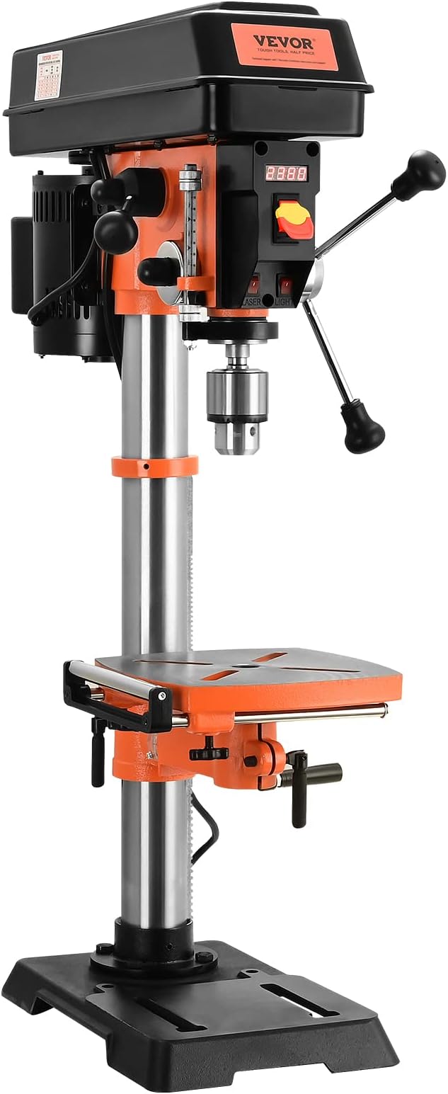 VEVOR 12 in Benchtop Drill Press, 5 Amp 120V, Variable Speed Cast Iron Bench Drill Press, 12 in Swing Distance 0-45° Tiltling Worktable with Laser Work Light, Tabletop Drilling Machine for Wood Metal