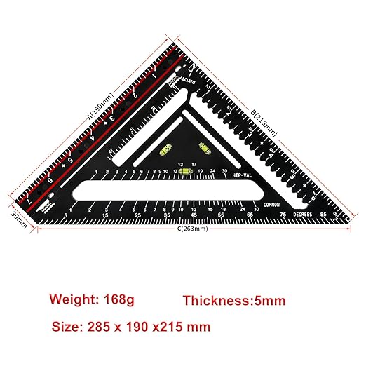Foldable Carpenter Square 7 inch Rafter Square, Triangle Carpenter Square Die-cast for Woodworking and Carpentry (Black)
