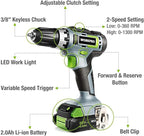 WORKPRO 20V Cordless Drill/Driver Kit, 3/8”, 18+2 Torque Setting, Variable Speed, 2.0 Ah Li-ion Battery and 1 Hour Fast Charger