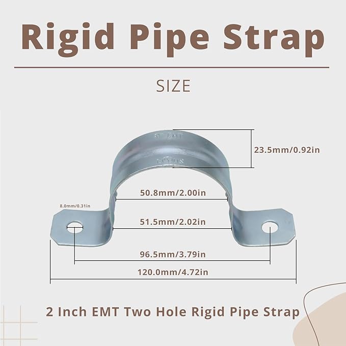 zinc plated steel pipe clamp,Steel Rigid Pipe,Holes Cable U Bracket Pipe Clamp,Electrical Conduit Straps (Two Holes, 2 inch-10pcs)