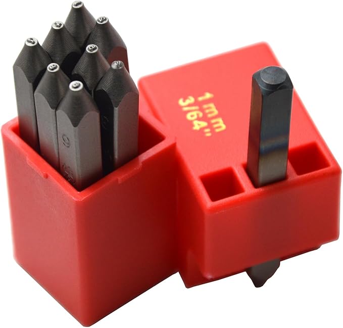 9pcs Heavy Duty Steel Stamp Uppercase Number 3/64 1mm Hand Stamping Character Mark Code Alphabet Punch Kit for Bracelet Ring Jewelry Sheet Metal Plate Making Mold Die