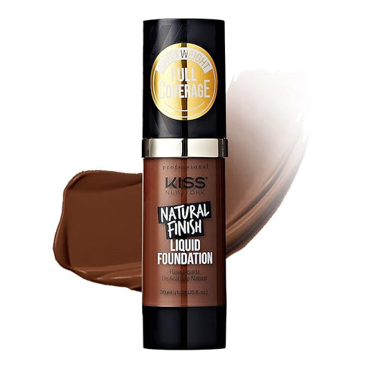 Kiss New York Professional Liquid Foundation - Lightweight and Hydrating Formula, Natural Finish, Control Shine, Cover Pores, Medium to Full Coverage, Green Tea Extract (Rich Mahogany)-VeraVaultWomen
