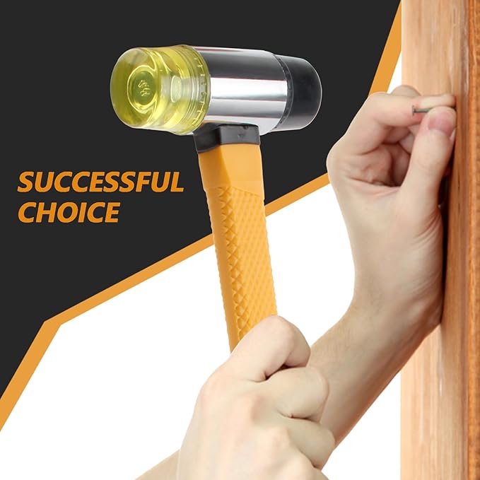 Rubber Mallet 16oz Fiberglass Handle White Rubber Mallet And 35mm Double-Faced Soft Mallet,Fiberglass Handle With Soft Grip for Flooring, Tent Stakes, Woodworking, Camping, Crafts