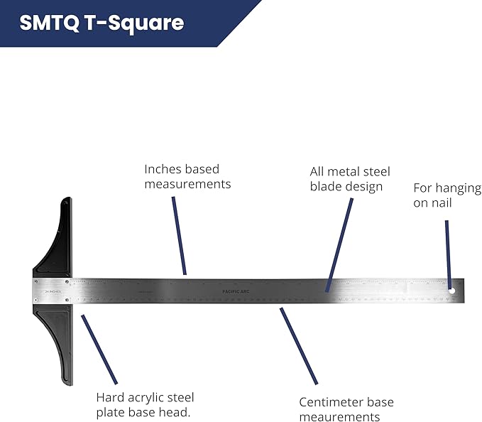 Pacific Arc 30 Inch T Square, Traditional Stainless Steel, Graduated Inch and Metric