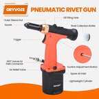 Pneumatic Rivet Gun Air Pop Riveter Tool Kit with 3/32", 1/8", 5/32", 3/16" Rivet Nozzles, Self-Suction Pneumatic Riveting Gun, Upgraded Air Riveter Hydraulic Pop Riveting Rivets Tool