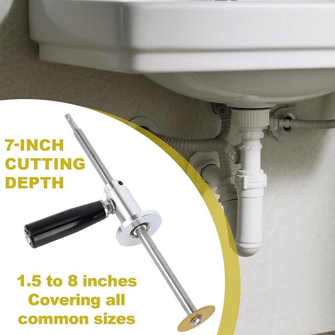 Inside PVC Pipe Cutter, Internal Cut Pipe Cutter Tool Set Adjustable 7in/17.78cm Cutting Depth Gauge Plumbing Tools for 1.5-8in/3.81-20.32cm Pipes Compatible with Drills & Impact Drivers
