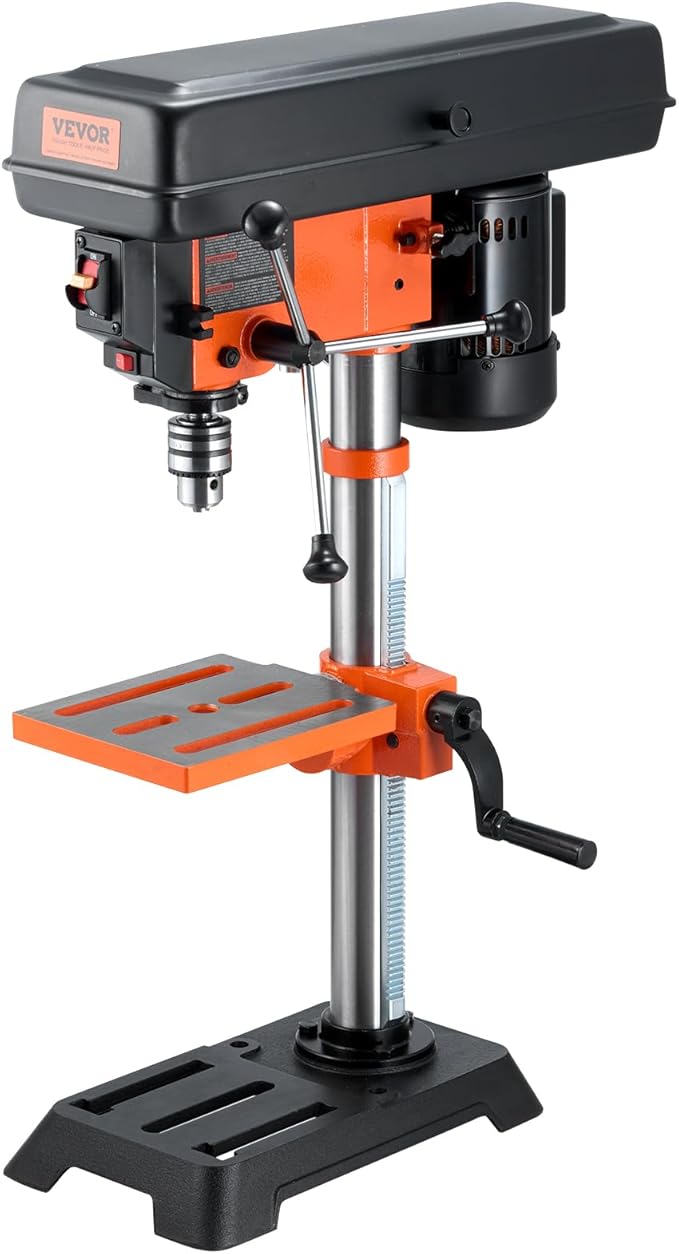 VEVOR Benchtop Drill Press, 3.2 Amp and 5-Speed Adjustable Drill Press with 10 in Swing, Cast Iron Frame, Worktable Tilts 0-45°, Ideal for Drilling Wood & Metal