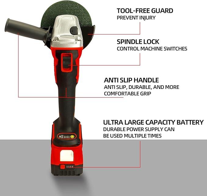DOGTOOTH Max 21V 4-1/2'' Cordless Angle Grinder Set with 2 * 4.0 Ah Batteries, Compatible with Makita 18V Battery, Brushless Motor, Max10000 RPM, Charger, 4 Cutting&Grinding Discs and Carry Case