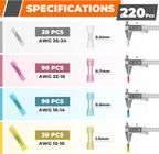 Crimping Tool For Heat Shrink Connectors, 220PCS AWG 26-10 Waterproof Automotive Marine Grade Heat Shrink Butt Connectors and Wire Stripper