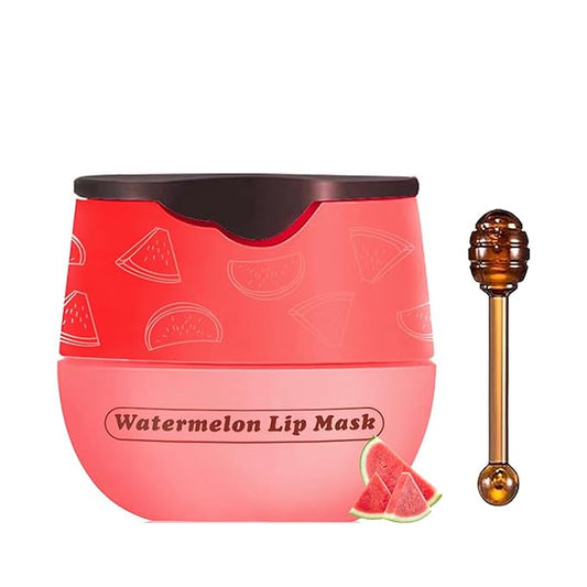 1 PCS Bee Lip Balm Lip Mask Honey Pot, Watermelon Moisturizing Sleeping Lip Mask Overnight with Sticks, Lip Balm Honey Pot Lip Balm Hydrating Prevention Dry and Crack Lip Scrubs Exfoliator-VeraVaultWomen