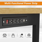 48" Work Bench, Adjustable Height Workbench with Rubber Pad, Heavy-Duty Solid Wood Work Table with Power Outlets, 2000 LBS Capacity Workstation for Garage, Workshop, Office, Home