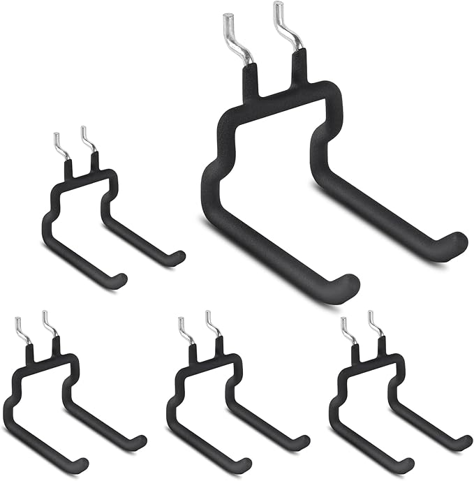 LIGHT DUST Utility Heavy Duty Pegboard Hooks - 5Pack Peg Board Accessories for Hanging Tools Fit 1/4" Peg Holes - Pegboard Organizer Large Tool Holders for Garage Workshop Shed