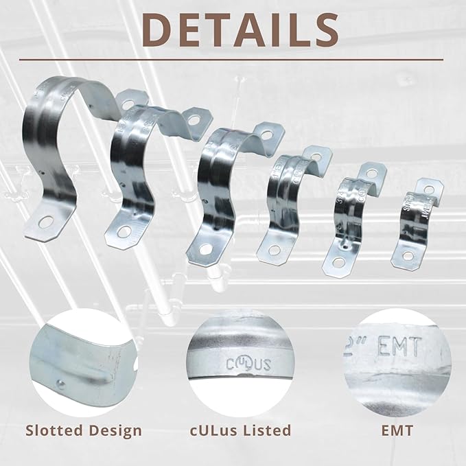 zinc plated steel pipe clamp,Steel Rigid Pipe,Holes Cable U Bracket Pipe Clamp,Electrical Conduit Straps (Two Holes, 3/4 inch-25pcs)