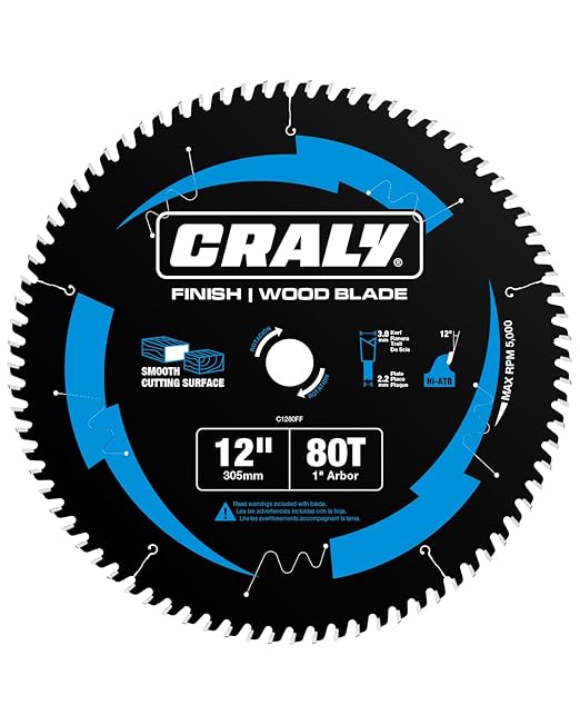 CRALY 12 Inch 80 Teeth Fine Finish Wood Cutting Circular Saw Blade, 1 Inch Arbor, Carbide Tipped, Thin Kerf, Black Ice™ Coating, for Wood Cutting Table Saw, Miter Saw(C1280FF)