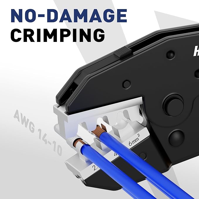 haisstronica Quick Change Jaws Crimping Tool for Solar Connectors AWG 14-10 Ratcheting Wire Crimper & Terminals - H3