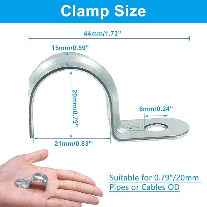 Biaungdo 30 Pcs M20 Rigid Pipe Strap, 3/4 Inch Zinc Plated Steel One Hole Strap Bracket Pipe Clamps Heavy Duty Conduit Clamps Tension Tube Clip Cable Clamp Hanger for Conduit, Pipe Fixing