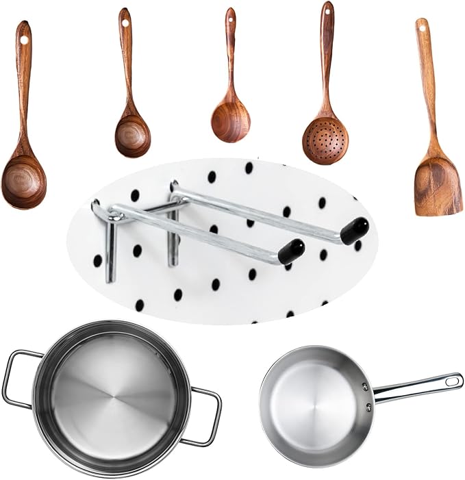 10 Pcs Pegboard Hooks, 6 Inch Peg Board Hooks, Pegboard Pegs Accessories with Rubber Tipped, Double Peg Hook Fit 1/4” Hole, Heavy Duty Tool Utility Hook for Hanging Tools, Bags and More