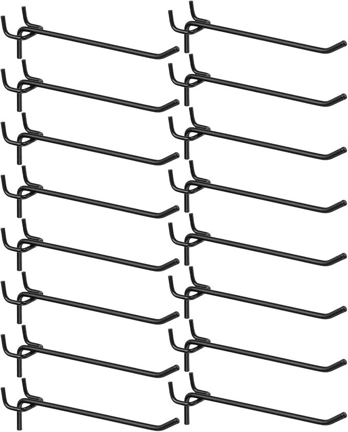 HARFINGTON 25pcs Pegboard Shelving Hooks 6" Stainless Steel Peg Board Display Hook Hanging Holders Wall Mount Organize Tools for Workbench Garage Kitchen Store, Black