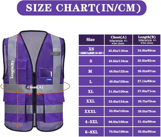 A-SAFETY High Visibility Mesh Safety Reflective Vest with Pockets and Zipper,Hi Viz Work Vest for Men Women (Purple Mesh M)