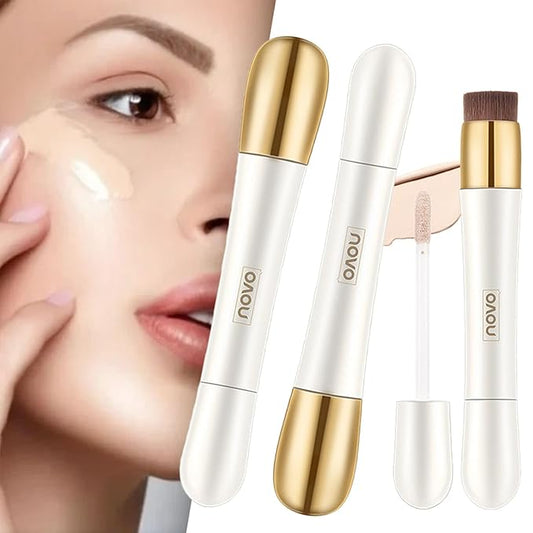 Happyhours 2 in 1 Foundation Anti-Wrinkle Concealer with Built-in Brush, Novo Foundation and Concealer Double Head Makeup Stick, Waterproof Long Lasting Anti-Wrinkle Concealer Foundation (2Pcs-01)-VeraVaultWomen