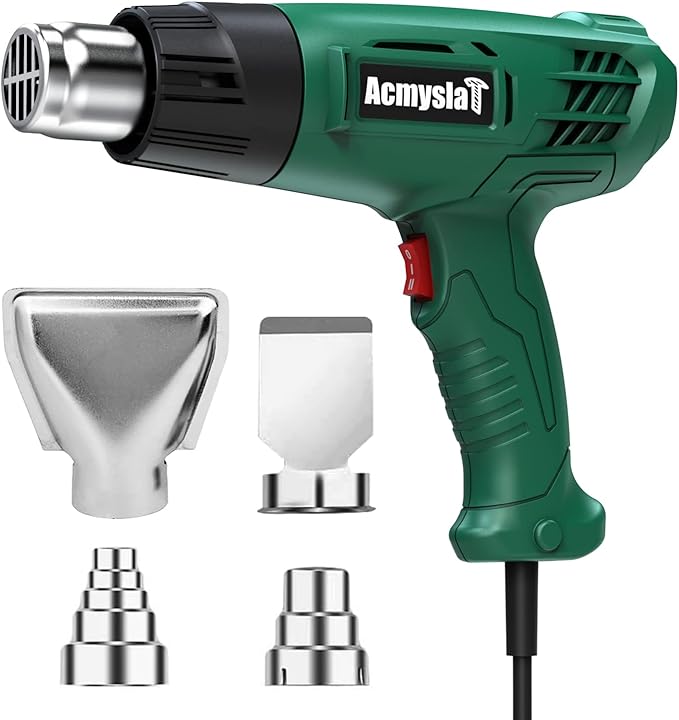 Heat Gun, Heavy Duty Hot Air Gun Kit Dual Temperature Settings 572℉~932℉ (300℃-500℃), Overload Protection with 4 Nozzles for Crafts, Shrink Wrapping/Tubing, Paint Removing, Epoxy Resin