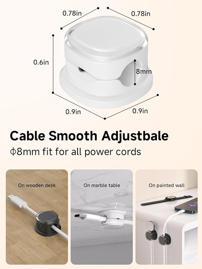 Magnetic Cable Clips, Adjustable Cord Holder Management, Adhesive Wire Keeper Organizer for Home Office Desk Phone PC Car Wall Desktop Nightstand Appliance (9-PCS White & Black)