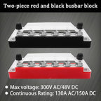 (Red+Black) Power Distribution Terminal Block with Cover with 6 x 1/4” (M6) Post,Battery 12V Bus Bar with Ring Terminals for Car Boat Marine