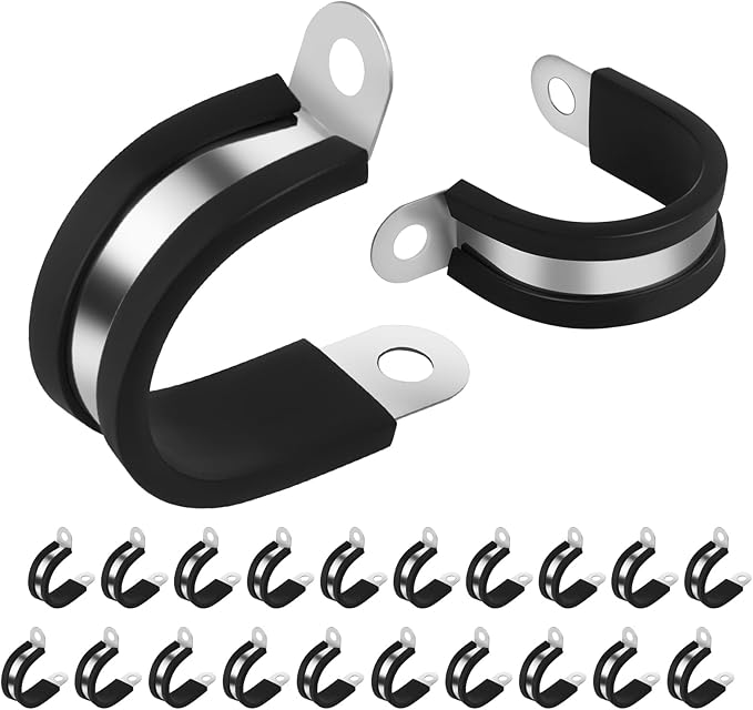 20 Pcs 1 Inch 304 Stainless Steel Cable Clamp, Rubber Cushioned Insulated Clamp, Conduits Pipe Strap Clamps for Pipe Fixing on Various Surfaces