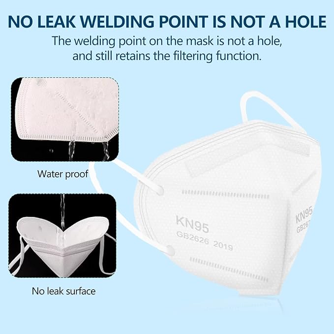 50PCS KN95 Face Masks Breathable Disposable Mask 5 Layer Cup Dust Safety Filter Efficiency≥95% with Elastic Ear Loops and Nose Bridge Clip(White)