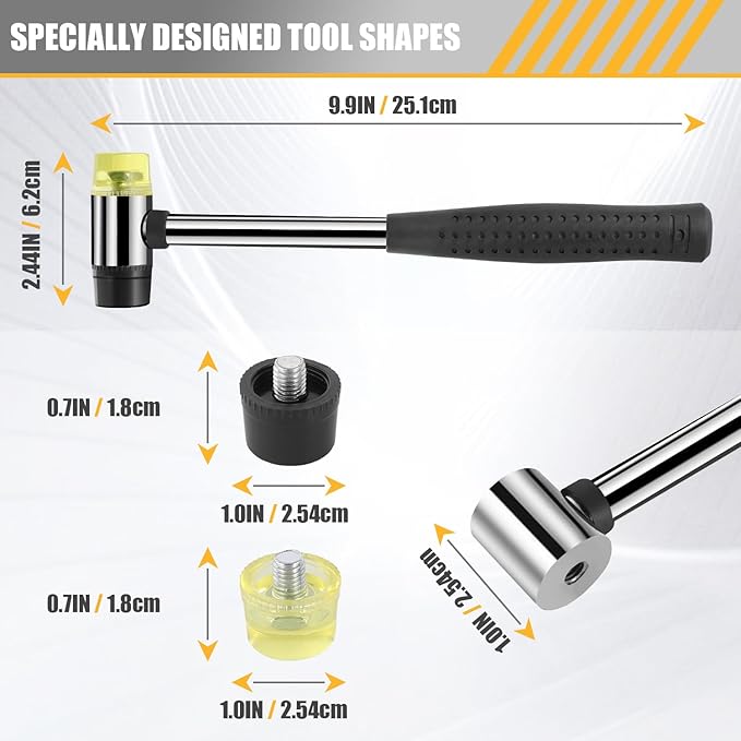 2-Pack Rubber Mallet Hammer Set, 8oz & 25mm Small Rubber Mallet Hammer Tool, Rubber Mallet for Flooring, Tent Stakes, Woodworking, Camping, Crafts, Jewelry Wood Rubber., LOZ-M0825