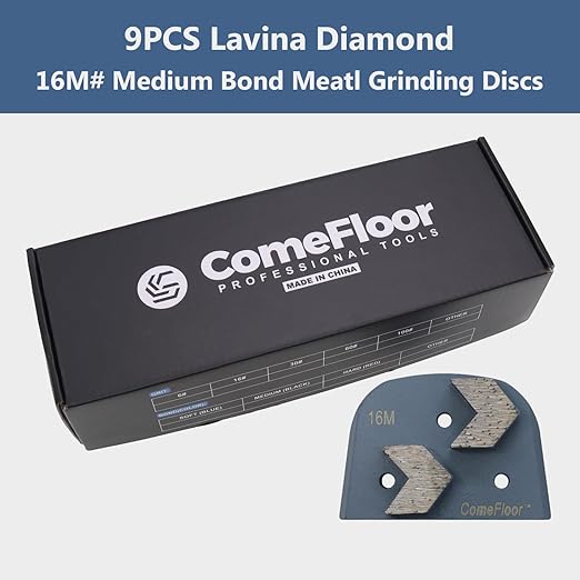 Concrete Floor Grinding Discs, Diamond Metal Grinding Tooling for Lavina Grinders, Concrete Preparation & Thin Epoxy Remove, Double Arrow Segments 16 Grit Medium Bond, Pack of 9