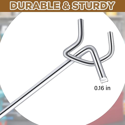 Shimeyao 100 Pcs Peg Board Shelving Hooks Stainless Steel Hanging Board Pegs Wall Display Hooks Bulk for 1/8 1/4 Garage Storage Organizer Accessories(10 Inch,Silver)