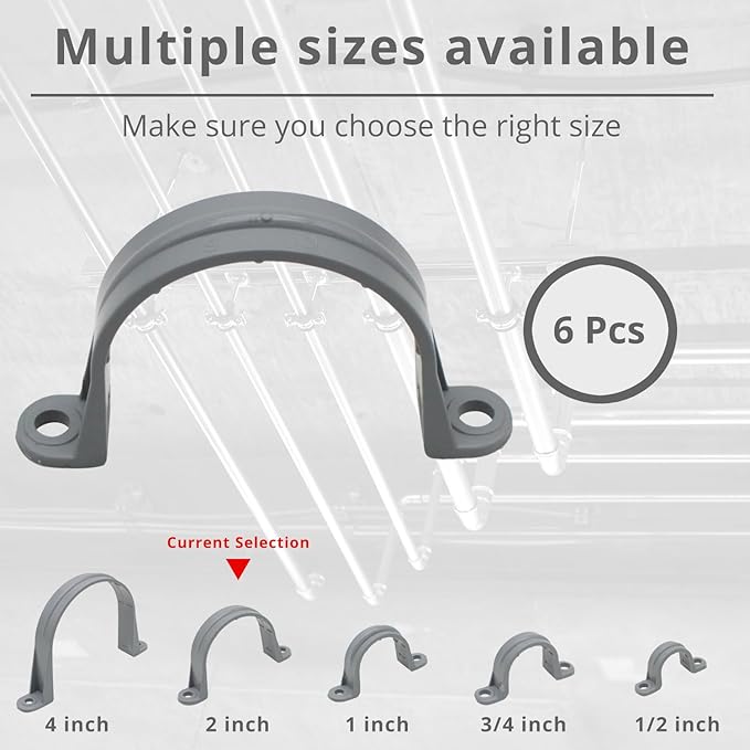 2 Inch 6pcs PVC Pipe Straps Reliable 2-Hole Plastic Conduit Clamps for Secure and Organized Mounting of PVC Pipes Conduits, and Cables UL Certified for Safety
