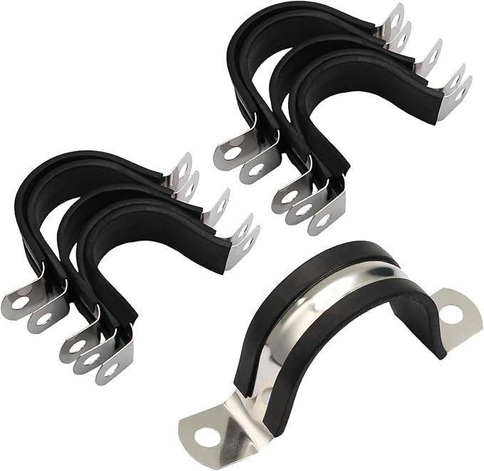 10PCS Reinforced Rigid Pipe Strap Clamp 1-9/16 Inch Conduit Clamp with Rubber Straps, Pipe Brackets for Mounting 2 Hole U Clamps Brackets Strap Hanger Tube Tension Clips Heavy Duty