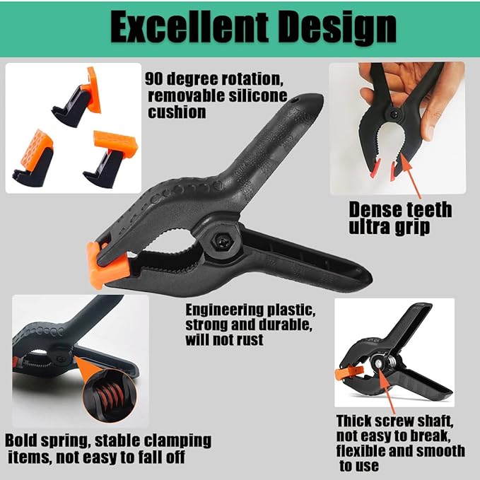 Spring Clamps,10 Pack 3.5in Professional Plastic Heavy Duty Spring Clips for Crafts, Backdrop Clips Clamps for Backdrop Stand,Photography Studios,Woodworking,Home Improvement