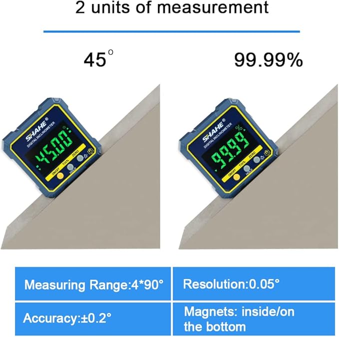 SHAHE Digital Angle Gauge Magnetic Protractor Inclinometer Level Angle Finder Angle Cube Level Box with Magnetic Base and Backlight