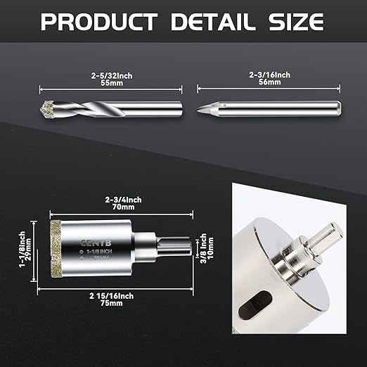1-1/8inch | 29mm Diamond Hole Saw with Center Drill bit and Diamond-Coated Center Drill bit for Ceramic Glass Marble Fiberglass Granite and Porcelain Tiles by CENYB