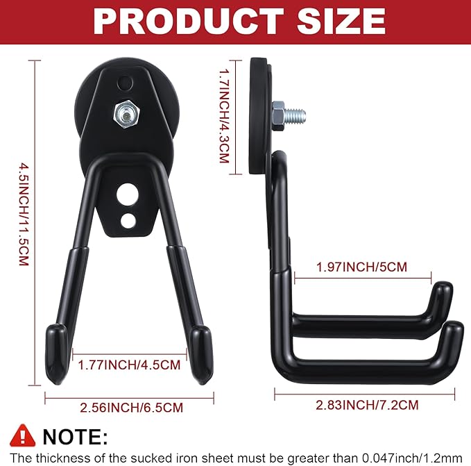 Landhoow Large Magnetic Hooks Heavy Duty Garage Magnet Hooks Strong Storage Utility Magnetic Hangers with Anti Slip Rubber Coating for Indoor and Outdoor Hanging(Black,4 Pcs)