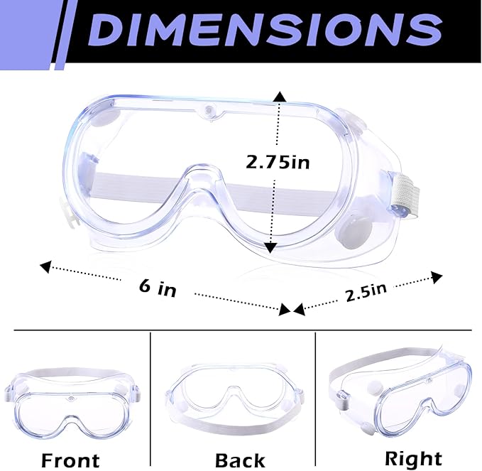 Yunsailing 30 Pack Protective Safety Goggles Clear Lab Over Glasses Anti Fog Eye Protection Goggles for Men Women(Clear White)