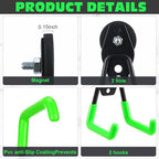 Landhoow Large Magnetic Hooks Heavy Duty Garage Magnet Hooks Strong Storage Utility Magnetic Hangers with Anti Slip Rubber Coating for Indoor and Outdoor Hanging(Green,10 Pcs)
