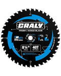 CRALY 8-1/4 Inch 40 Teeth Fine Finish Wood Cutting Circular Saw Blade, 5/8 Inch Arbor, Carbide Tipped, Thin Kerf, Black Ice™ Coating, for Plywood, MDF, OSB, Laminated(C0840FF)